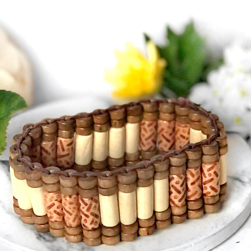 2 PACK: Stacked wooden bead bracelet